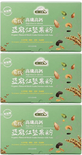 統一生機 有機高纖高鈣亞麻仁堅果粉, 25g, 30包, 3盒