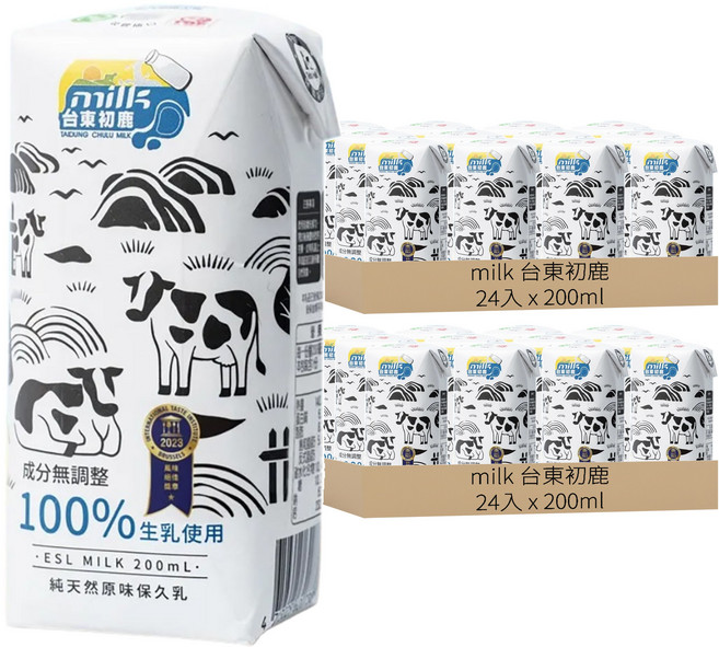 milk 台東初鹿 100%保久乳, 200ml, 48入