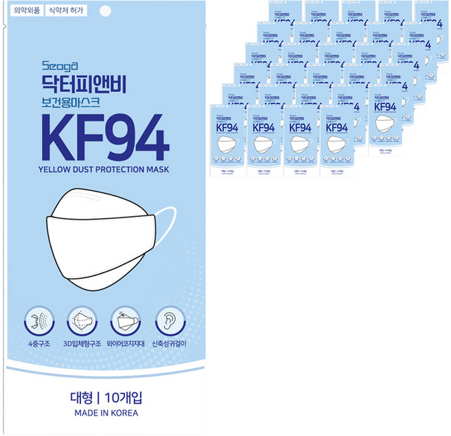 서가 닥터피앤비 보건용 마스크 대형 KF94, 10개입, 30개, 백색