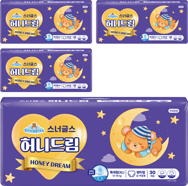 스너글스 허니드림 팬티형 기저귀 남녀공용, 특대형(XL), 240매