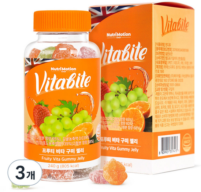 비타바이트 과일맛 멀티 비타 구미젤리 80개입, 240g, 3개