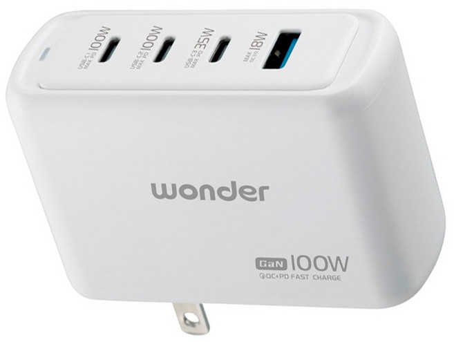 wonder 旺德電通 100W GaN 氮化鎵極速智能充電器 WA-A17TS4 牛奶白 4孔多協議快充, 1個