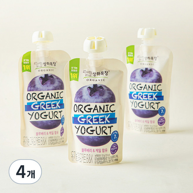 상하목장 유기농 인증 그릭 요거트 블루베리 & 케일, 120g, 3개입, 4개