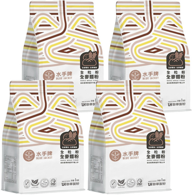 聯華製粉 BLUE JACKET 水手牌 全粒粉全麥麵粉, 1kg, 4包