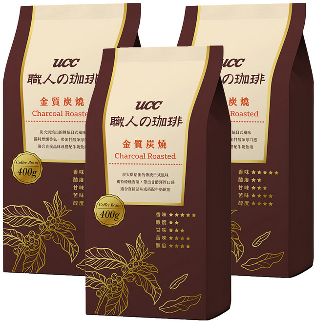 ucc 職人的珈琲 金質重焙咖啡豆, 咖啡豆(無研磨), 400g, 3包