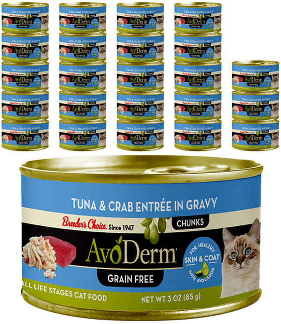 아보덤 전연령 고양이 그레인프리 주식캔, 참치+게살, 85g, 24개