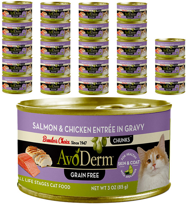 아보덤 전연령 고양이 그레인프리 주식캔, 닭+연어, 85g, 24개