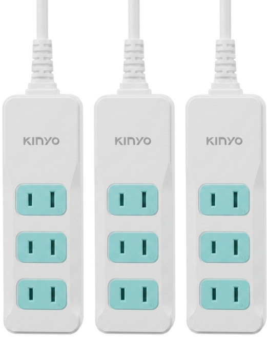 Kinyo 3插延長線 9呎 2PIN, 2.7m, 白色, 3個