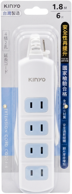 Kinyo 4插延長用電源線 2孔, 1.8m, 白色, 1個