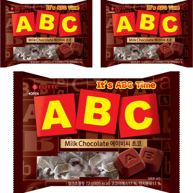 롯데웰푸드 에이비씨 초콜릿, 72g, 3개