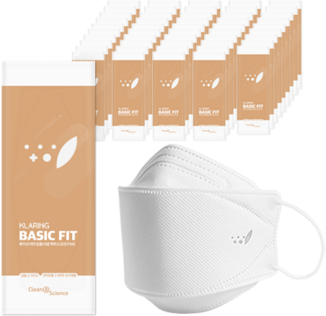 클라링 베이직핏 황사 방역마스크 중형 성인용 KF94, 흰색, 50개, 1개입