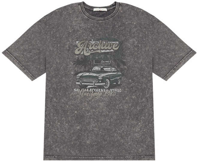 행텐 남녀공용 크랙 빈티지그래픽 반팔 티셔츠