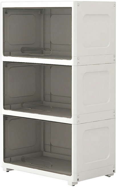 AOTTO 創意傢俱 簡約55面寬透明可視翻蓋三層收納櫃 AC-082BK, 透黑款, 1個