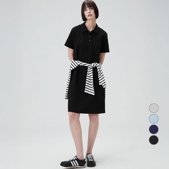 ELLEPARIS 여성용 버튼 카라 미디 피케 원피스