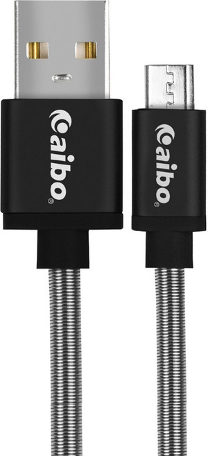 aibo USB-Micro USB 鋁合金彈簧 漁網編織快充傳輸線, 1.5m, 黑色, 1條