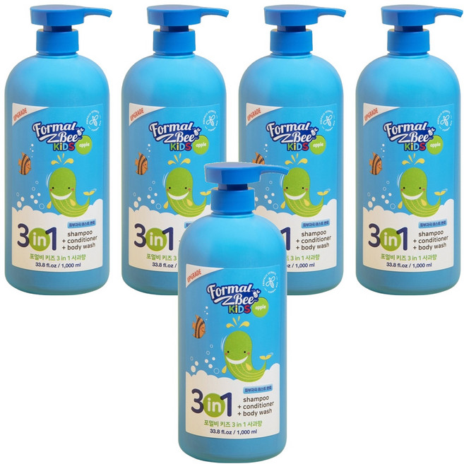 포멀비 키즈 3in1 올인원클렌저 샴푸+컨디셔너+바디워시 사과향, 1L, 5개