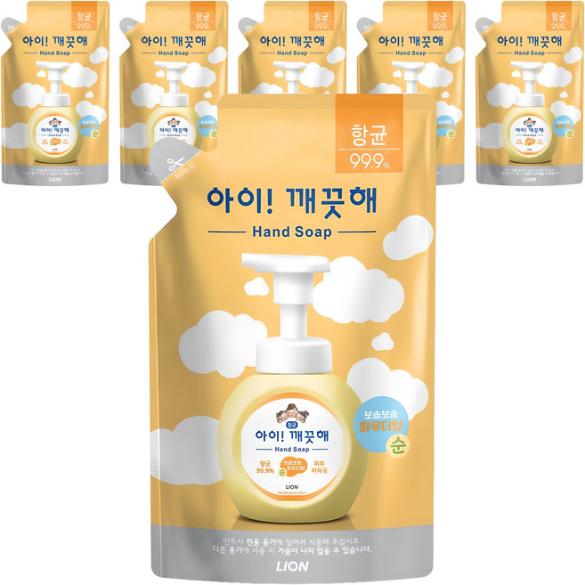 아이깨끗해 향균 폼 핸드솝 순 파우더향 리필용, 200ml, 6개