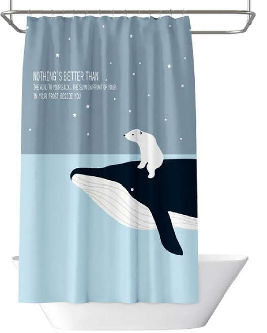 加厚防水浴簾 DO086J07, 藍鯨 藍色, 1件