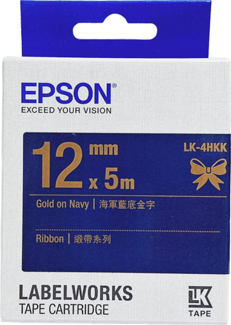 EPSON 標籤帶 LK-4HKK C53S654429 12mm, 海軍藍底金字, 5m