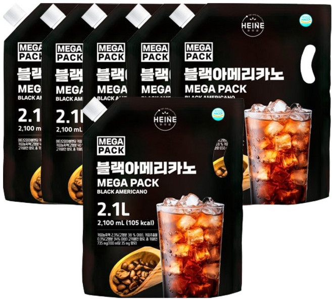 하이네 메가팩 블랙 아메리카노, 6개, 2.1L