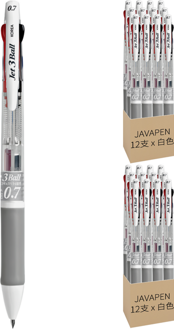 JAVAPEN Jet 3 Ball 油性三色筆 0.7mm, 白色, 24支