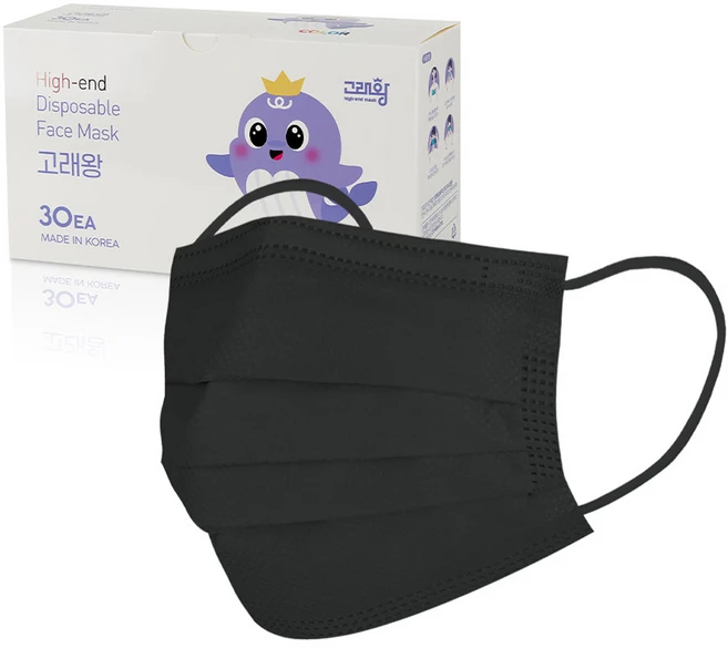고래마스크 극세사 고래왕 마스크 특대형, 30개입, 1개, 시크블랙 - 쿠팡
