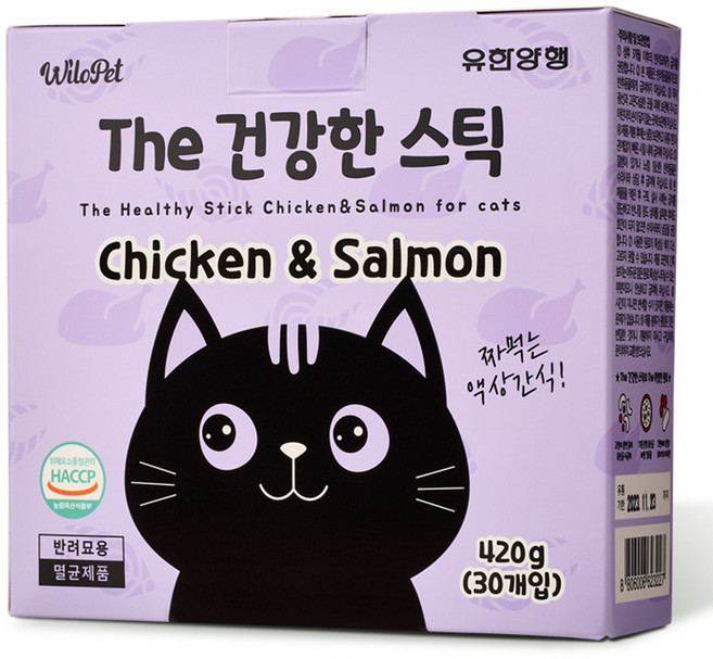 유한양행 윌로펫 더 건강한 스틱 고양이 유산균 간식 30p, 닭고기 + 연어 혼합맛, 420g, 1개