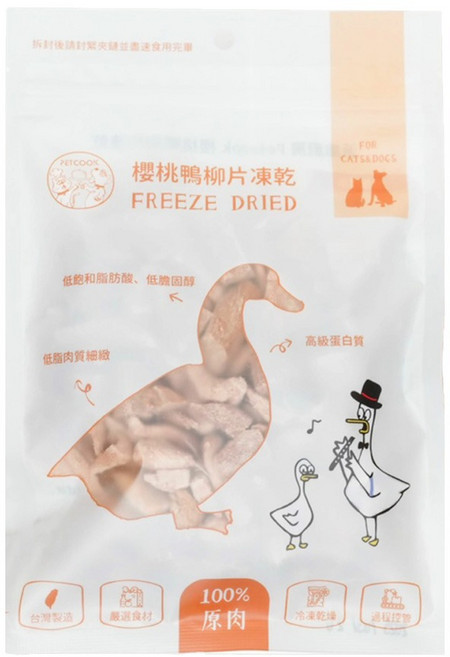 PETCOOK 派庫廚房 3個月以上 凍乾 犬貓通用, 櫻桃鴨柳片, 40g, 1包