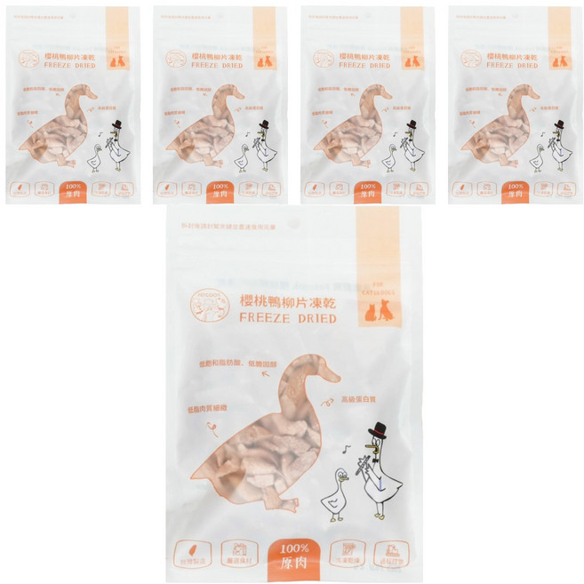 PETCOOK 派庫廚房 3個月以上 凍乾 犬貓通用, 櫻桃鴨柳片, 40g, 5包