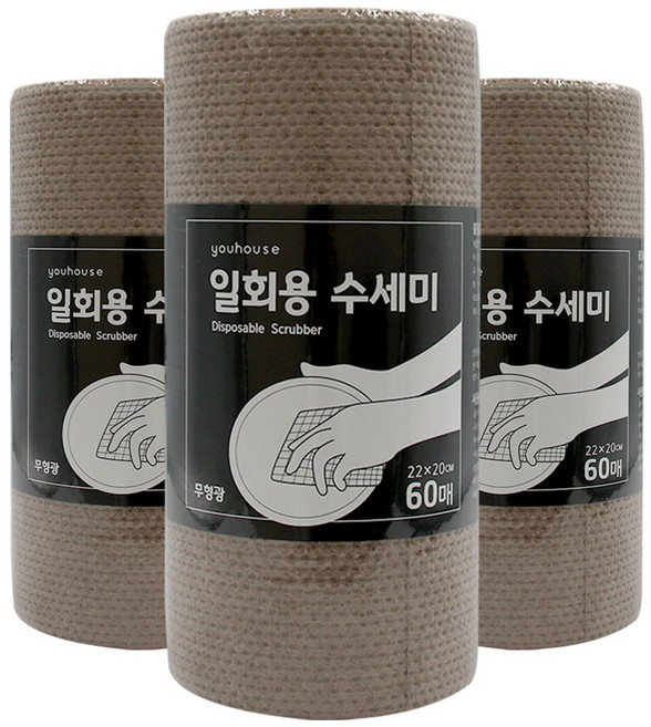 유하우스 롤형 일회용수세미, 멜트브라운, 60개입, 3개