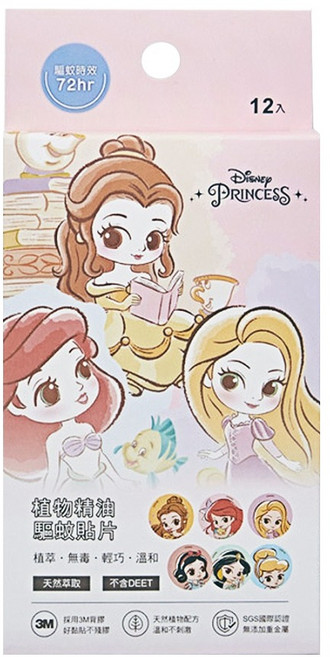 ONEDER 旺達棉品 迪士尼公主系列 驅蚊貼片 12入, 6個月以上, 01, 1盒, 迪士尼公主
