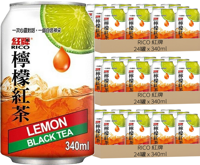 RICO 紅牌 檸檬紅茶, 340ml, 72罐