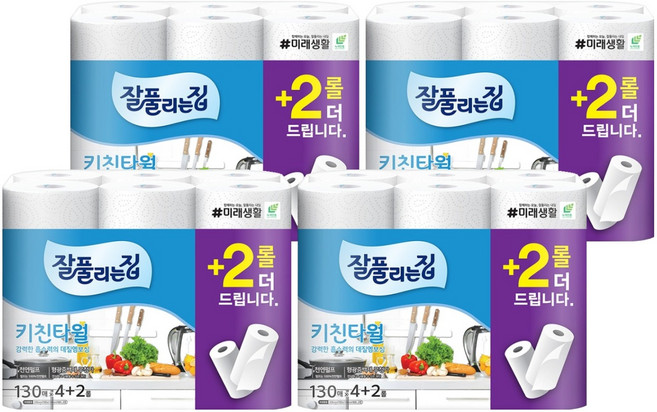 잘풀리는집 천연펄프 키친타올, 6롤, 4개