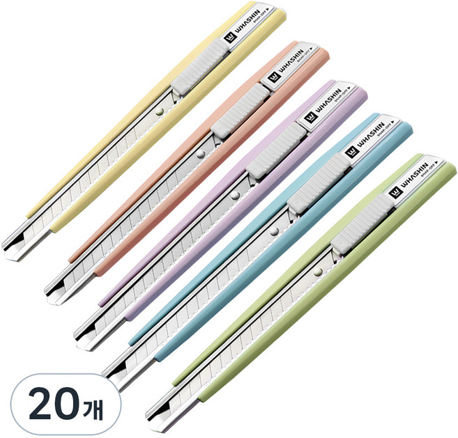 WHASHIN 215 美工刀 KN-215P5 小 5入, 桃色+黃色+綠色+藍色+紫色, 20個