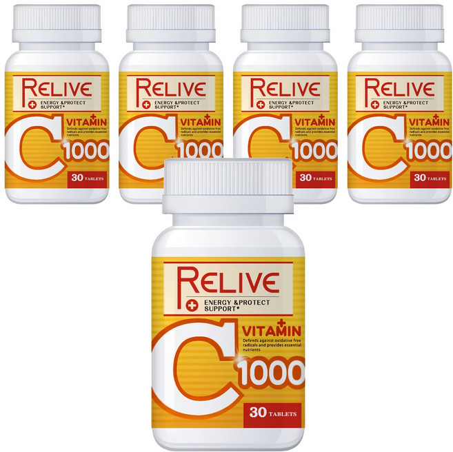 RELIVE 維生素C1000口嚼錠, 1.5g, 30顆, 5罐