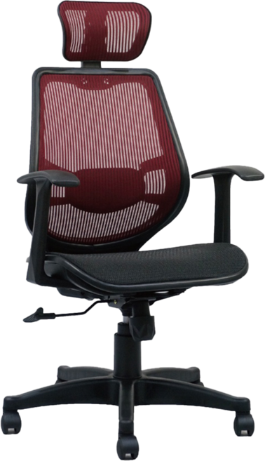 台灣製造頭枕 AH-02 144~126 x 64 x 48cm 網布透氣人體工學辦公椅, 紅色