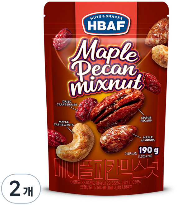 바프 메이플 피칸 믹스넛, 190g, 2개