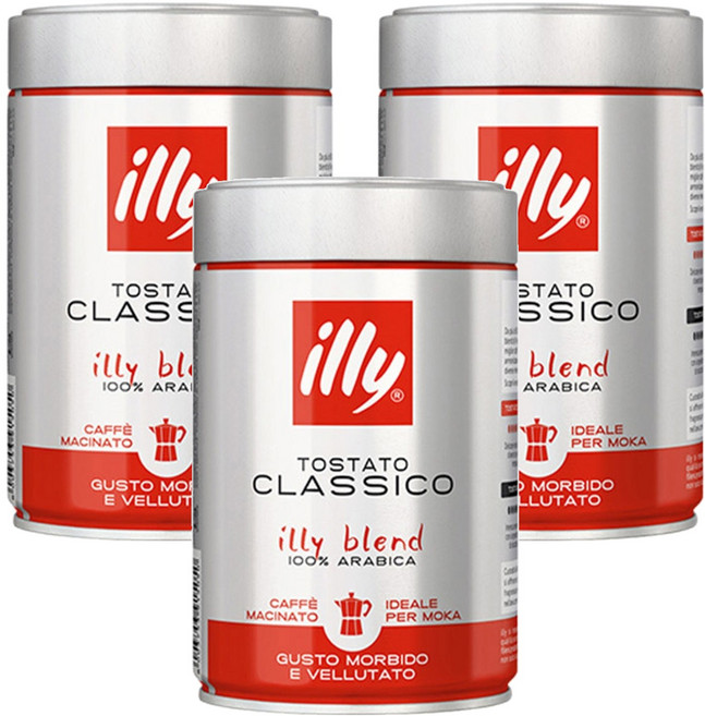 일리 클래식 로스트 모카 그라운드 클라시코 분쇄원두, 모카포트, 250g, 3개