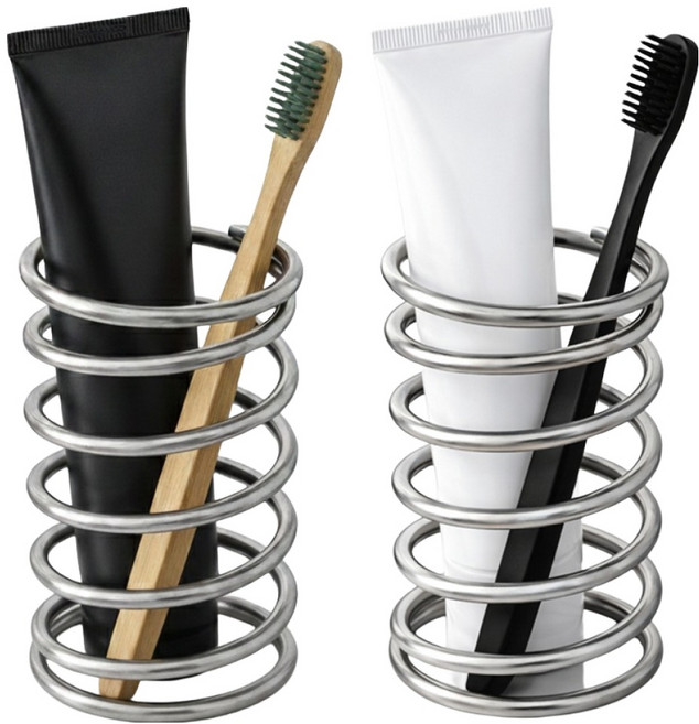 아이딥 미니멀 스텐 욕실 수납 칫솔꽂이, 실버, 2개