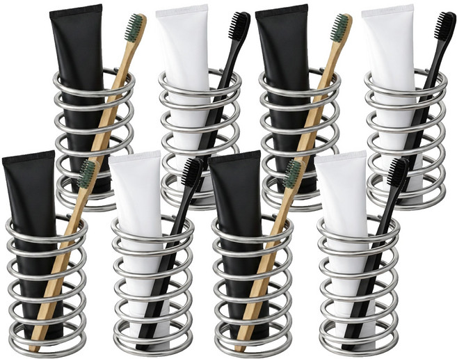 아이딥 미니멀 스텐 욕실 수납 칫솔꽂이, 실버, 8개