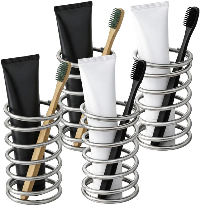 아이딥 미니멀 스텐 욕실 수납 칫솔꽂이, 실버, 4개