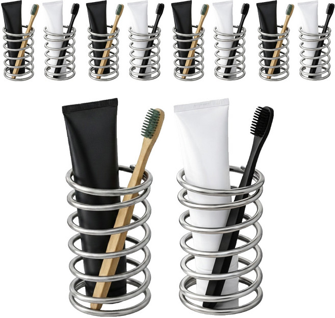 아이딥 미니멀 스텐 욕실 수납 칫솔꽂이, 실버, 10개