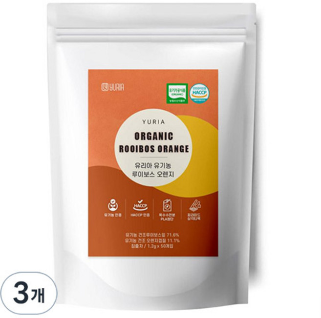유리아 유기농 생분해 삼각티백 루이보스 오렌지차, 1.2g, 50개입, 3개