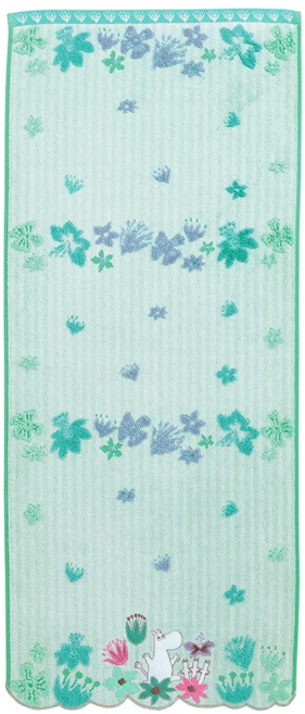 MARUSHIN 丸真 Moomin花雨世界無撚刺繡毛巾 棉紗, 嚕嚕米藍, 1條