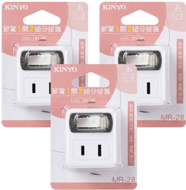 Kinyo 壁插 2孔, 38mm, 白色, 3個