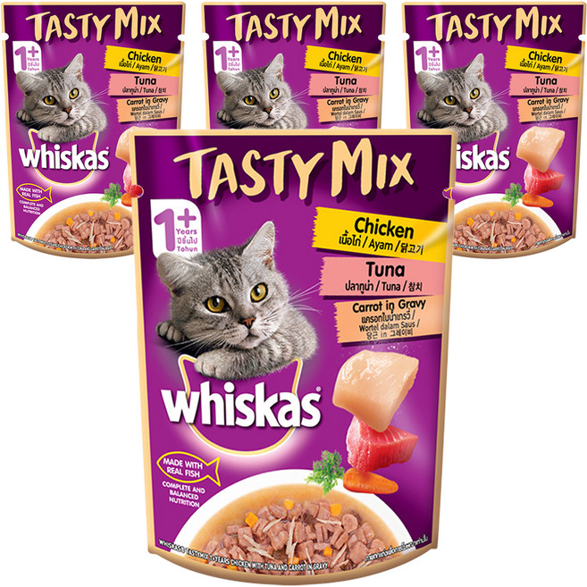 위스카스 어덜트 고양이 테이스티 믹스 습식사료, 닭+참치, 70g, 4개
