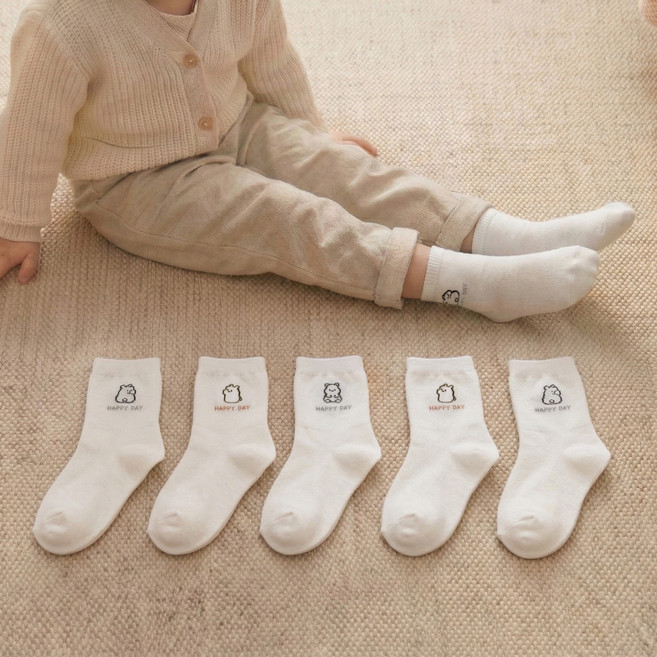 엔젤테디 아동용 완성한 갓성비 헬로베어 중목 양말 5켤레 세트
