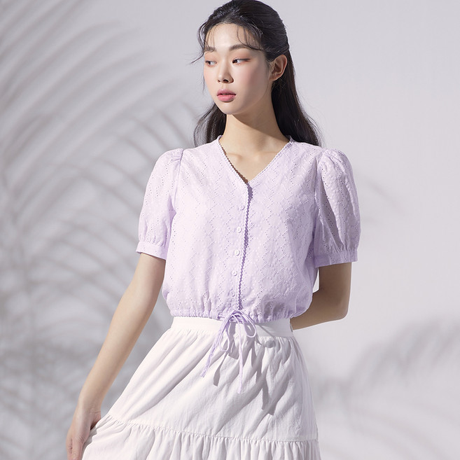 미쏘 여성용 아일렛 스트링 크롭 블라우스