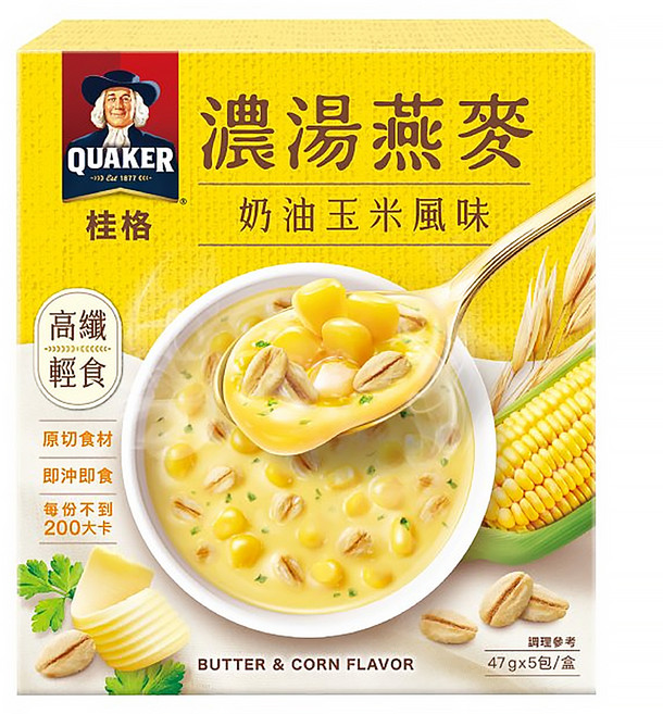 QUAKER 桂格 濃湯燕麥 奶油玉米風味 5包, 235g, 1盒