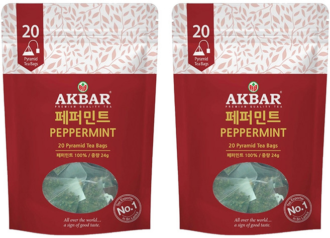 아크바 페퍼민트 허브티 피라미드 티백, 20개입, 2개, 1.2g